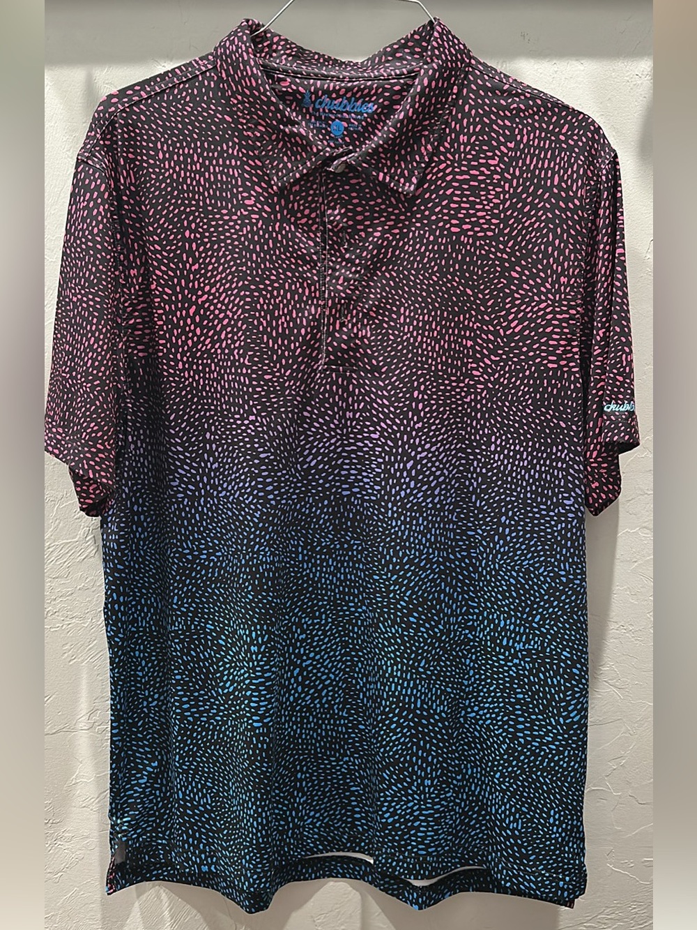 chubbies Black Polo with Pink and Blue Gradient Dot Print